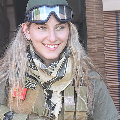 Bella of Valken airsoft wearing valken airsoft gear ready to play airsoft